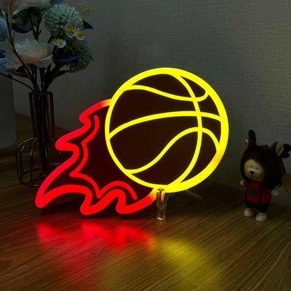 "Flaming Basketball" Neon Schild, Basketball LED Schild, Basketball Zimmer Dekor