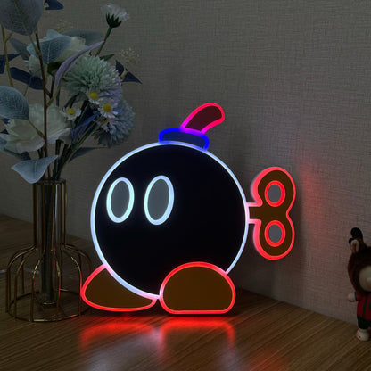 "Mario Bob-omb" Neon Like Sign, Mario Game Room Decor, Mario LED Sign