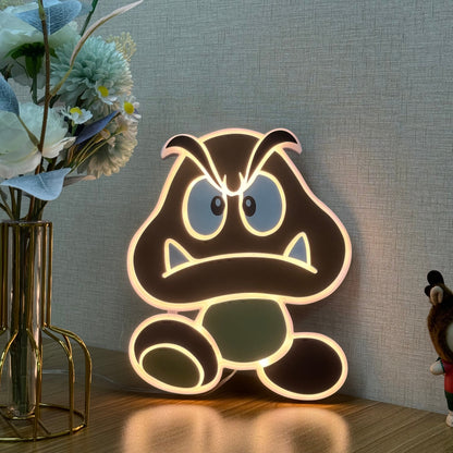 Enseigne LED "Mario Goomba", décoration de salle de jeux Mario, cadeau pour enfants, joueur