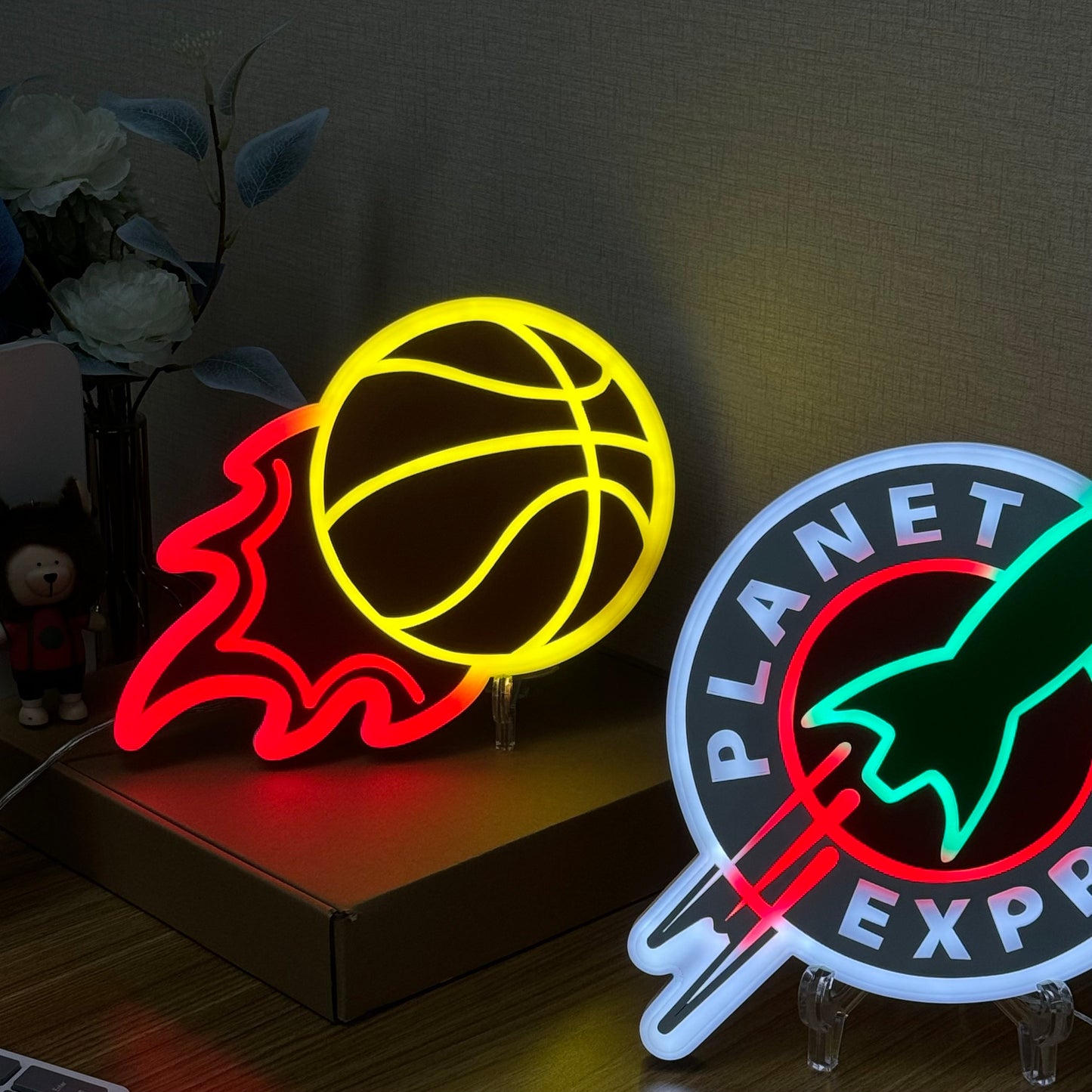 "Flaming Basketball" Neon Schild, Basketball LED Schild, Basketball Zimmer Dekor