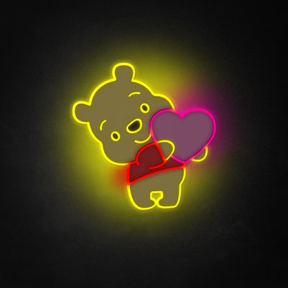 "Bear With Heart" Neon Like Sign, Bear LED Sign, Bear Wall Sign