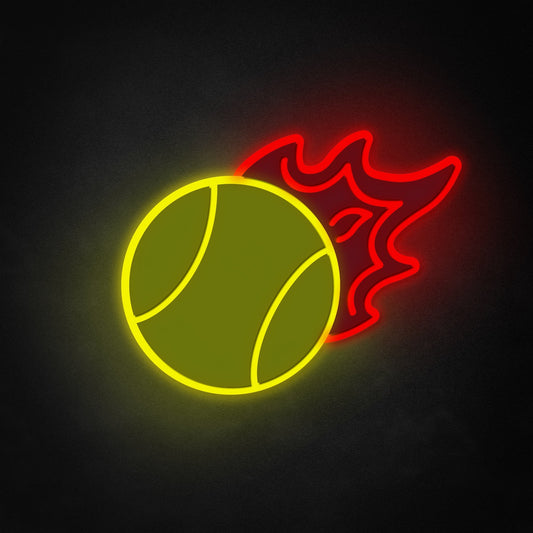 "Flaming Tennis Ball" Neon Like Sign, Tennis Ball LED Sign, Tennis Room Decor