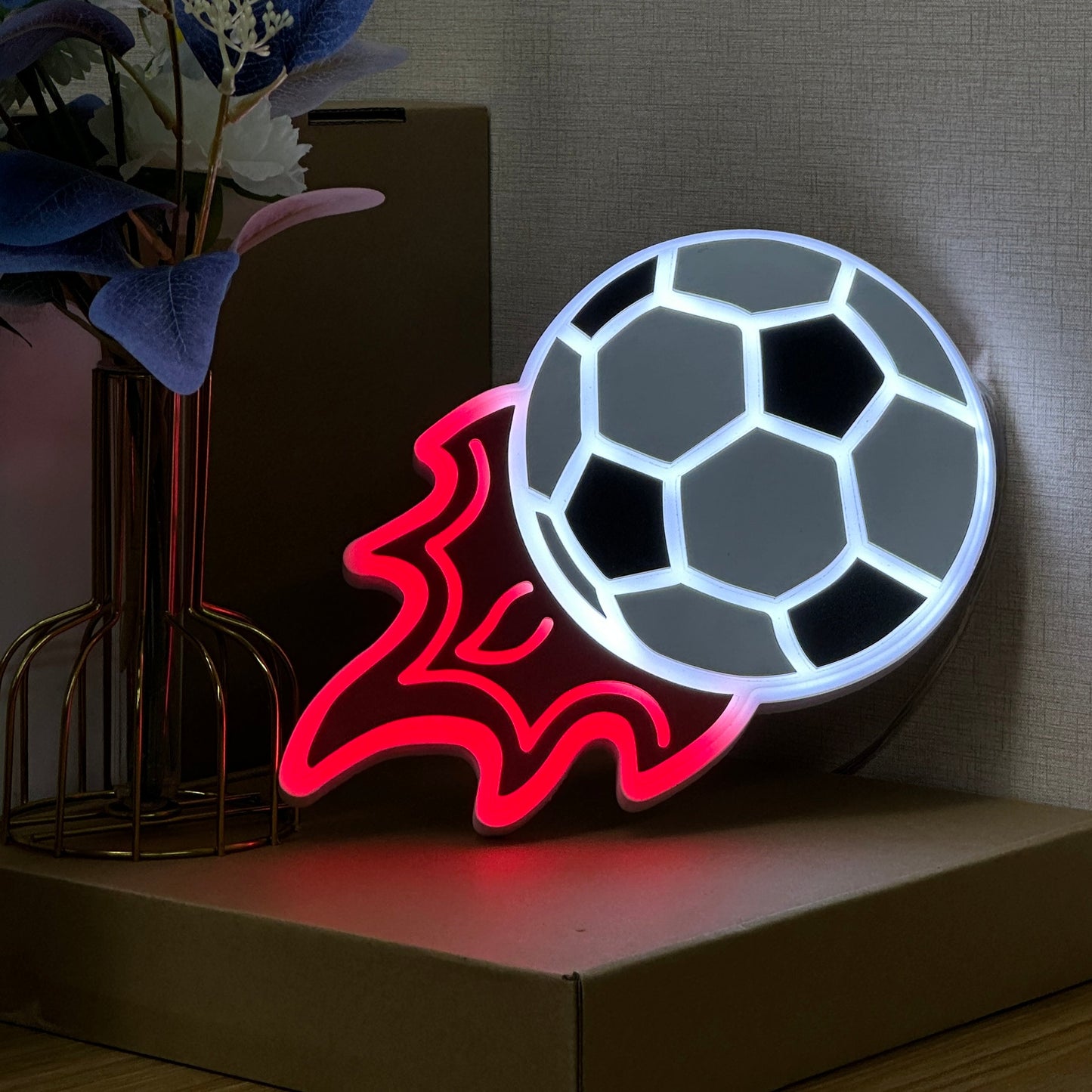 "Flaming Soccer Ball" Neon Like Sign, Soccer Room Decor, Soccer LED Sign