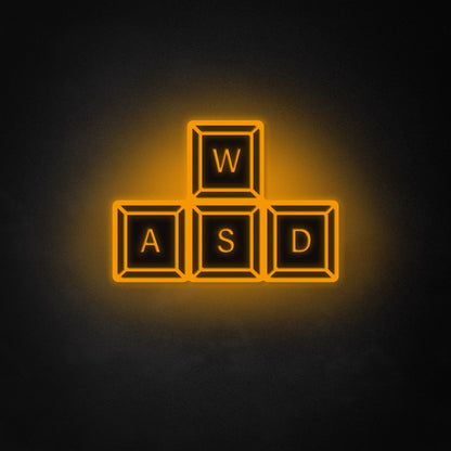 "WASD-Tastatur" Neon-Like Schild, Spielzimmer-Dekor, Spiel Rom Wandkunst