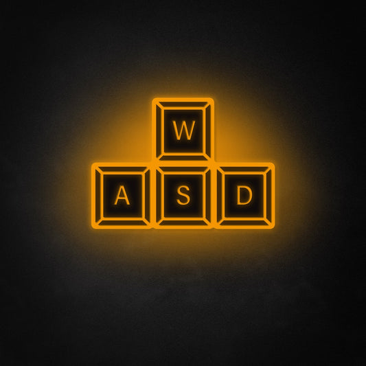 "WASD-Tastatur" Neon-Like Schild, Spielzimmer-Dekor, Spiel Rom Wandkunst